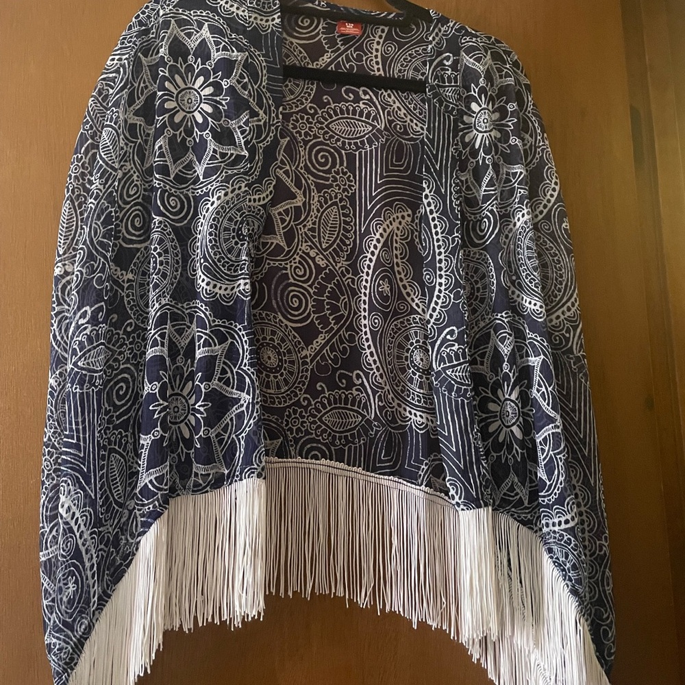 Arizona Love Navy and White Fringe Tunic